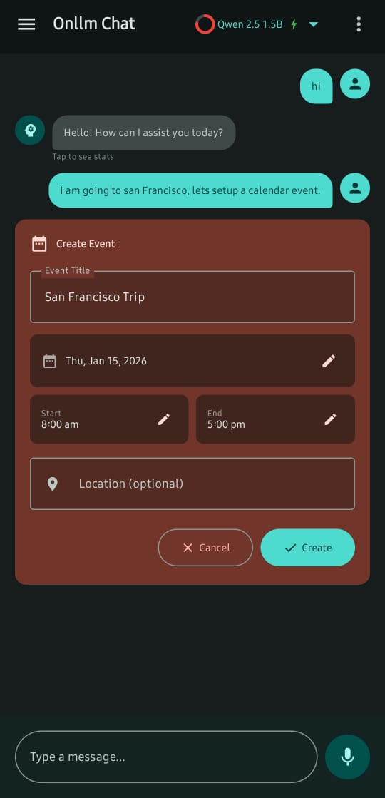Tool confirmation cards showing flashlight and alarm